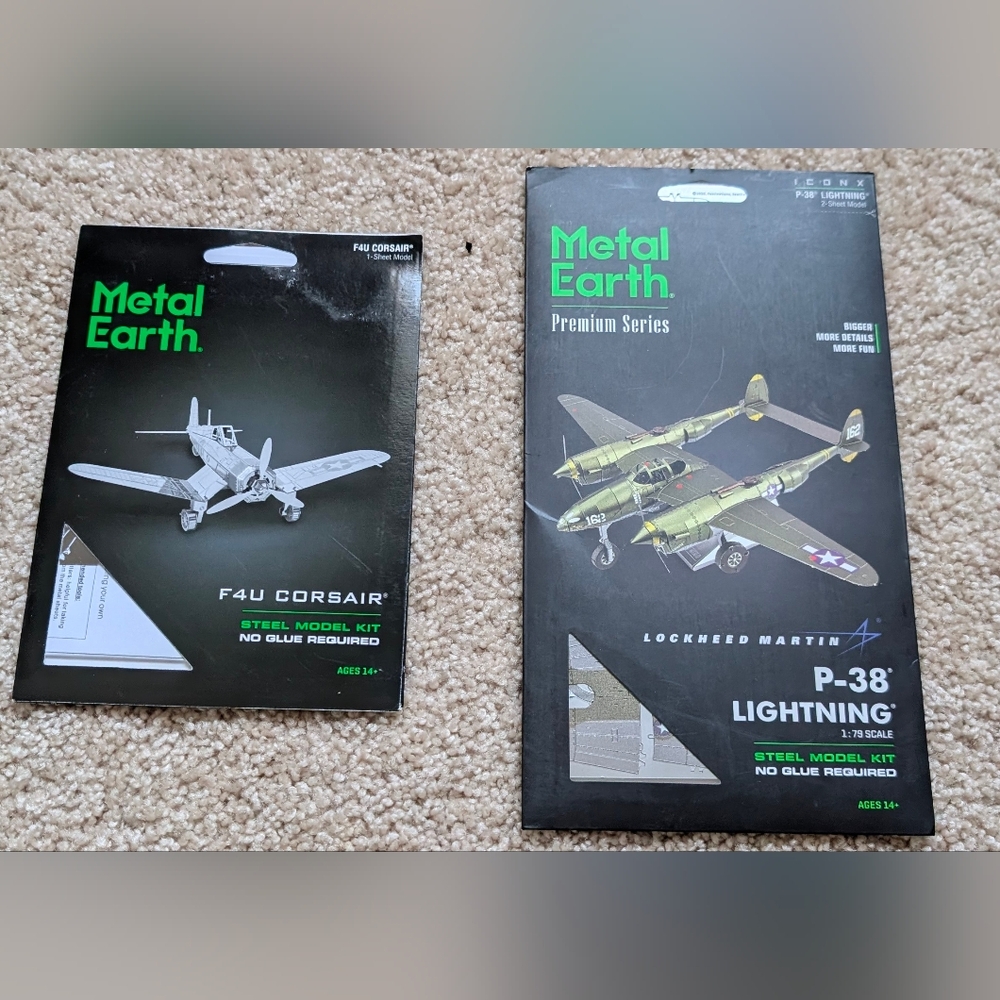 Metal Earth F4U Corsair and P-38 Lightning Model Kits